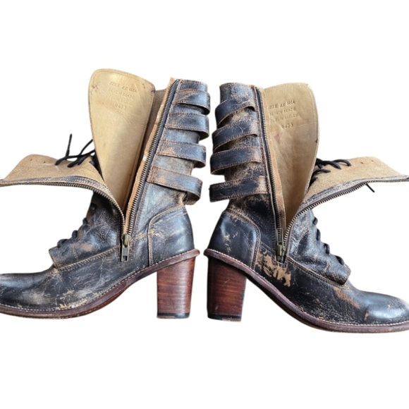 🩶Rare- BED|STÜ "Fiona" Distressed Leather Moto Victorian Combat Boots - Picture 9 of 16
